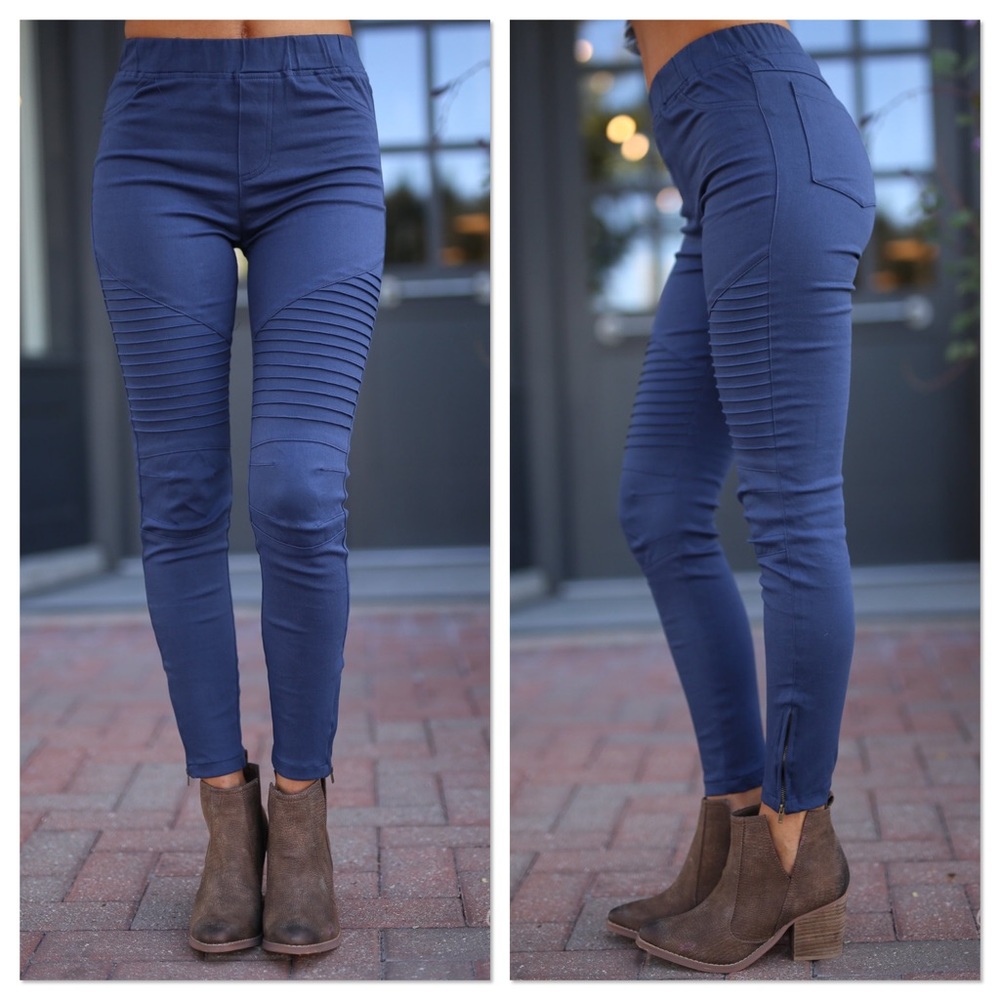 Navy Moto Jeggings - Picture 2 of 7